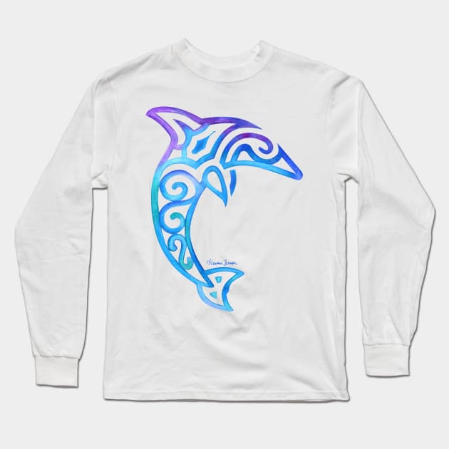 Tribal Dolphin Long Sleeve T-Shirt by artsytoocreations